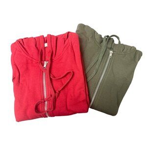 Bundle Of 2 Active USA Zip-Up Hoodies Red & Olive